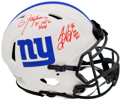 Lawrence Taylor & Saquon Barkley Autographed New York Giants Lunar Eclipse White Full Size Authentic Speed Helmet "NFL ROY" Beckett BAS QR Stock #202990