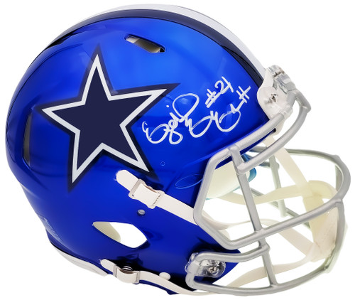 Ezekiel Elliott Autographed Dallas Cowboys Flash Blue Full Size Authentic Speed Helmet Beckett BAS QR Stock #203009