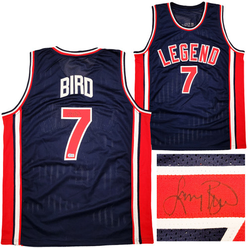 Team USA Larry Bird Autographed Navy Blue Jersey Dream Team Beckett BAS Stock #203450