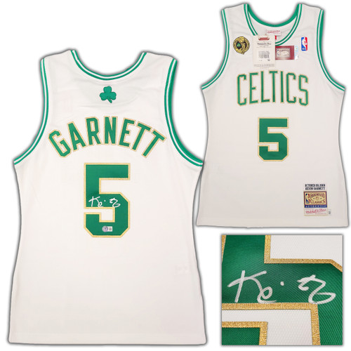 Boston Celtics Kevin Garnett Autographed White & Gold Authentic Mitchell & Ness Hardwood Classics 2008 Jersey Size S Beckett BAS QR Stock #203552