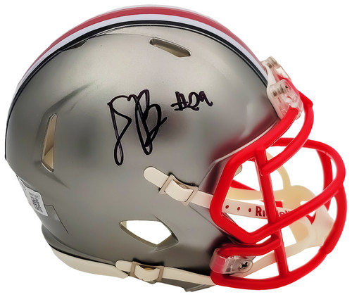 Denzel Burke Autographed Ohio State Buckeyes Flash Gray Speed Mini Helmet Beckett BAS QR Stock #203891