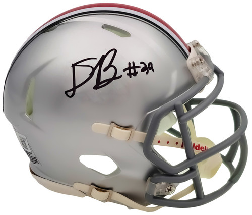 Denzel Burke Autographed Ohio State Buckeyes Silver Speed Mini Helmet Beckett BAS QR Stock #203892