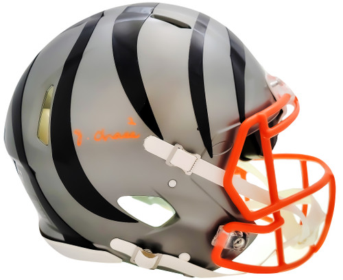 Ja'Marr Chase Autographed Cincinnati Bengals Flash Gray Full Size Authentic Speed Helmet Beckett BAS QR Stock #205624