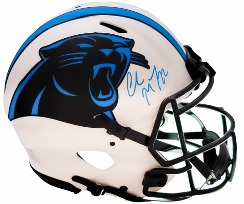 Christian McCaffrey Autographed Carolina Panthers Lunar Eclipse White Full Size Authentic Speed Helmet Beckett BAS QR Stock #205661