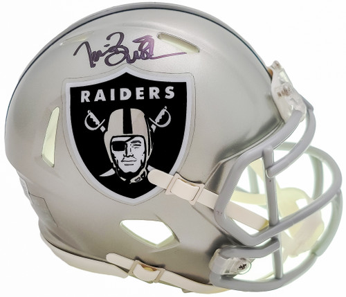 Tim Brown Autographed Los Angeles Raiders Flash Gray Speed Mini Helmet Beckett BAS QR Stock #205679
