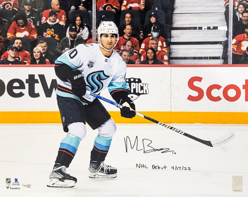 Matty Beniers Autographed 16x20 Photo Seattle Kraken "NHL Debut 4/12/22" Fanatics Holo Stock #205859