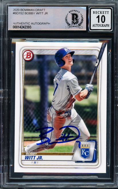 Bobby Witt Jr. Autographed 2020 Bowman Draft Rookie Card #BD-152 Kansas City Royals Auto Grade Gem Mint 10 Beckett BAS Stock #206065