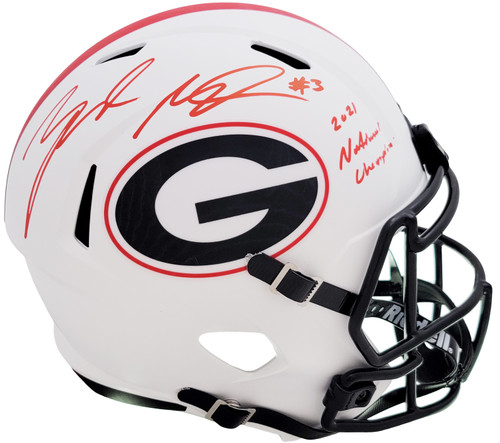 Zamir White Autographed Georgia Bulldogs Lunar Eclipse White Full Size Replica Speed Helmet "2021 National Champions" Beckett BAS QR Stock #206134
