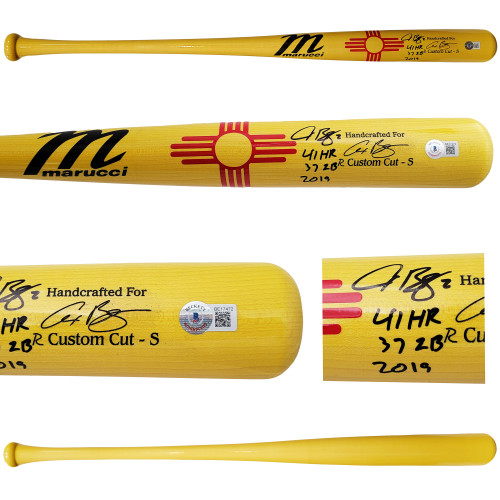 Alex Bregman Autographed Yellow Marucci Game Model Bat Houston Astros "41 HR, 37 2B, 2019" Beckett BAS Stock #206497