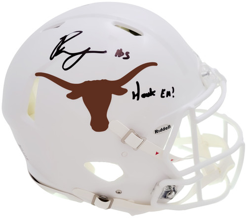 Bijan Robinson Autographed Texas Longhorns White Full Size Authentic Speed Helmet "Hook Em" Beckett BAS QR Stock #206505