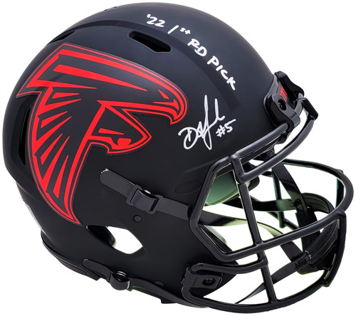 Drake London Autographed Atlanta Falcons Eclipse Black Full Size Authentic Speed Helmet "22 1st RD Pick" Beckett BAS Witness Stock #207217