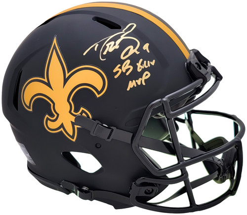 Drew Brees Autographed New Orleans Saints Eclipse Black Full Size Authentic Speed Helmet "SB XLIV MVP" Beckett BAS Witness Stock #207225