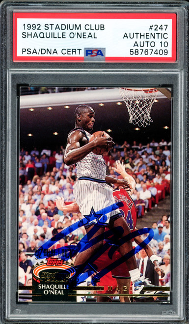 Shaquille "Shaq" O'Neal Autographed 1992 Stadium Rookie Card #247 Orlando Magic Auto Grade Gem Mint 10 PSA/DNA Stock #207361