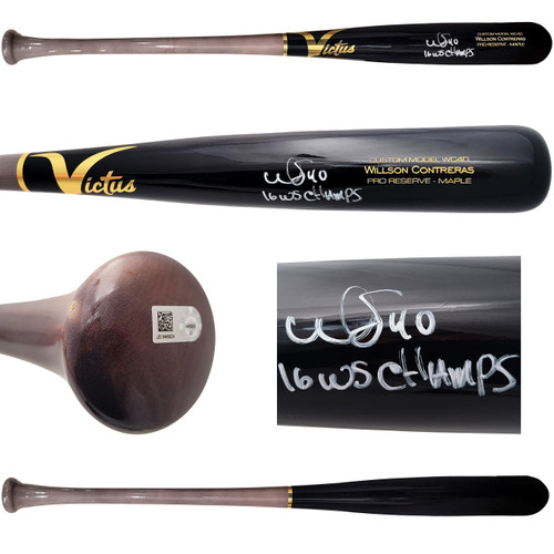 Wilson Contreras Autographed Black & Grey Victus Pro Reserve Maple Bat Chicago Cubs "16 WS Champs" MLB Holo Stock #208798