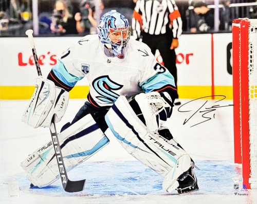 Philipp Grubauer Autographed 16x20 Photo Seattle Kraken First Franchise Game Fanatics Holo Stock #209021