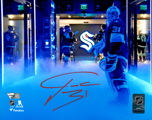 Philipp Grubauer Autographed 8X10 Photo Seattle Kraken Pregame Tunnel Fanatics Holo Stock #209022