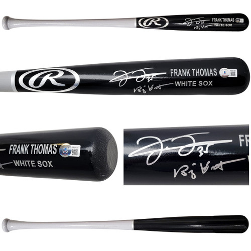 Frank Thomas Autographed Black & Grey Rawlings Game Model Bat Chicago White Sox "Big Hurt" Beckett BAS Witness Stock #209066