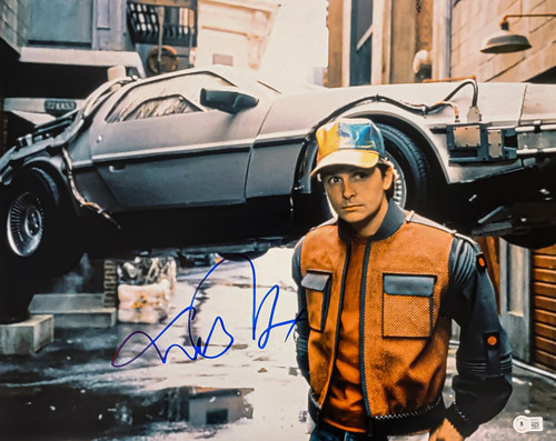 Michael J. Fox Autographed 16x20 Photo Back To The Future DeLorean Beckett BAS Witness Stock #209147