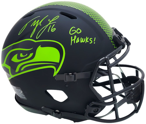 Tyler Lockett Autographed Seattle Seahawks Eclipse Black Full Size Authentic Speed Helmet "Go Hawks" MCS Holo Stock #209186