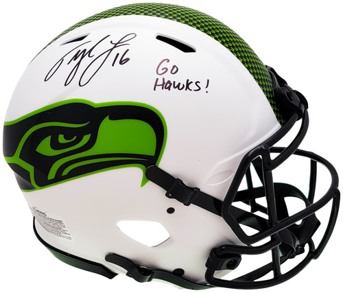 Tyler Lockett Autographed Seattle Seahawks Lunar Eclipse White Full Size Authentic Speed Helmet "Go Hawks" MCS Holo Stock #209188