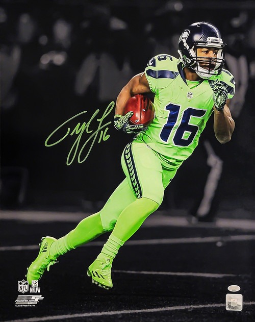 Tyler Lockett Autographed 16x20 Photo Seattle Seahawks Color Rush Green Jerseys MCS Holo Stock #209203