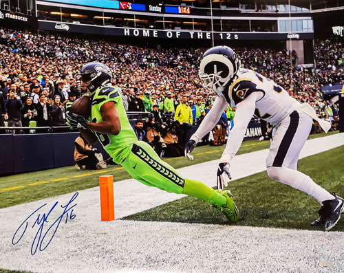 Tyler Lockett Autographed 16x20 Photo Seattle Seahawks Toe Tap Touchdown vs. Rams MCS Holo Stock #209205