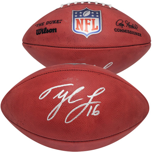 Tyler Lockett Autographed Official NFL Leather Colored Shield Football Seattle Seahawks MCS Holo Stock #209206