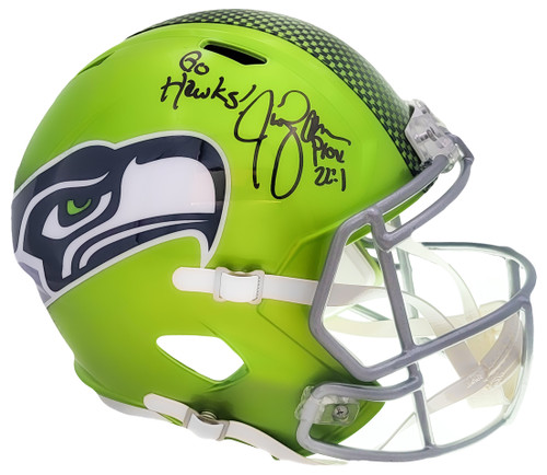 Jim Zorn Autographed Seattle Seahawks Flash Green Full Size Replica Speed Helmet "Go Hawks!" MCS Holo Stock #210462