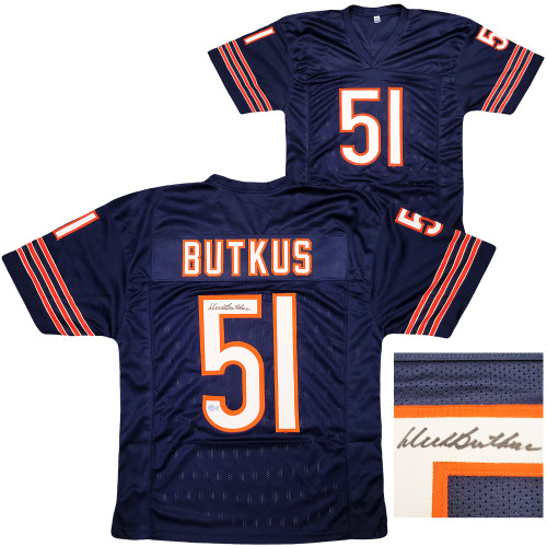 Chicago Bears Dick Butkus Autographed Blue Jersey Beckett BAS Witness Stock #210523