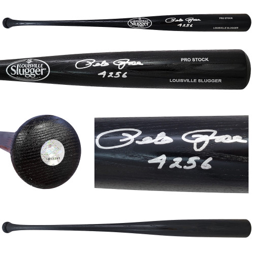 Pete Rose Autographed Black Louisville Slugger Pro Stock Bat Cincinnati Reds "4256" MCS Holo Stock #210823