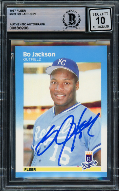 Bo Jackson Autographed 1987 Fleer Rookie Card #369 Kansas City Royals Auto Grade Gem Mint 10 Beckett BAS Stock #211044