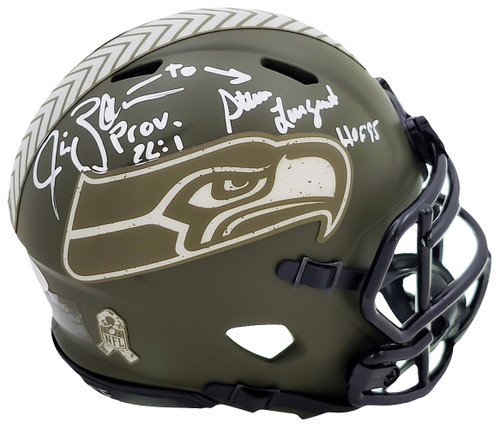 Steve Largent & Jim Zorn Autographed Seattle Seahawks Camo Speed Mini Helmet Salute To Service MCS Holo Stock #211063