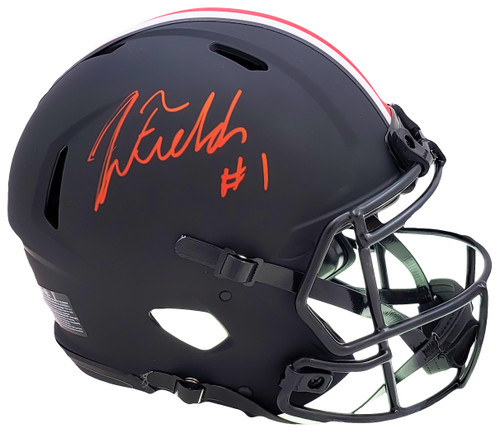 Justin Fields Autographed Ohio State Buckeyes Eclipse Black Full Size Authentic Speed Helmet Beckett BAS Witness Stock #211094