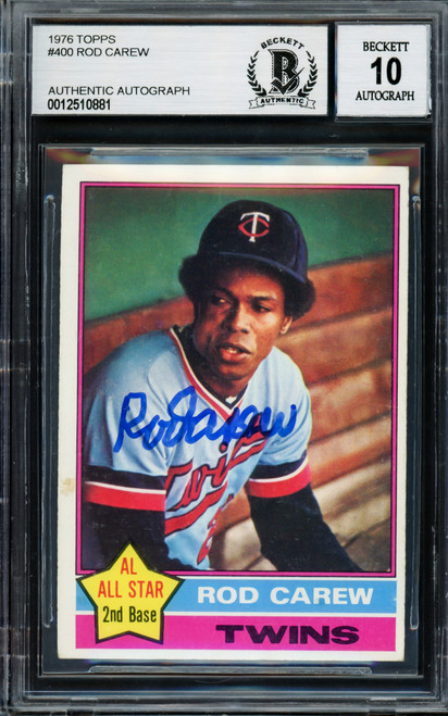 Rod Carew Autographed 1976 Topps Card #400 Minnesota Twins Auto Grade Gem Mint 10 Beckett BAS Stock #211232