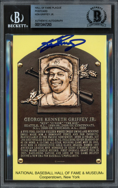 Ken Griffey Jr. Autographed Hall of Fame HOF Plaque Postcard Seattle Mariners Thick Signature Beckett BAS Stock #211249