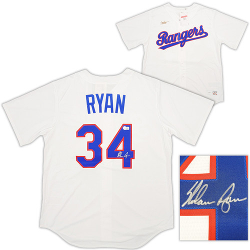 Texas Rangers Nolan Ryan Autographed White Nike Cooperstown Authentic Collection Jersey Size L Beckett BAS QR Stock #211253