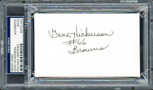 Gene Hickerson Autographed 3x5 Index Card Cleveland Browns Black Pen PSA/DNA Stock #211341