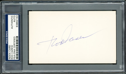 Rod Carew Autographed 3x5 Index Card Minnesota Twins, California Angels PSA/DNA Stock #211354