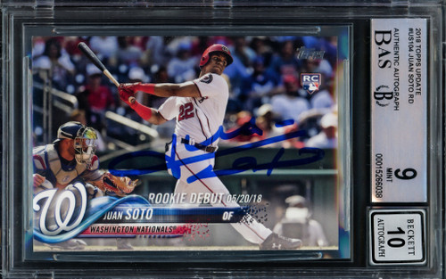 Juan Soto Autographed 2018 Topps Update Rookie Card #US104 New York Yankees BGS 9 Auto Grade Gem Mint 10 Beckett BAS Stock #211851