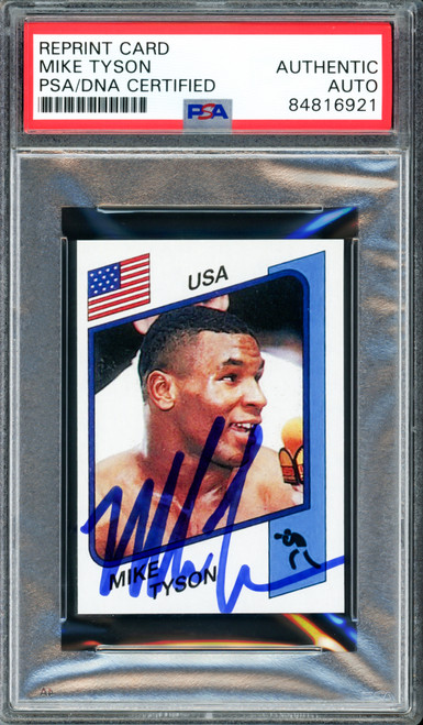 Mike Tyson Autographed 1986 Panini Supersport Rookie Retro Reprint Rookie Card #153 PSA/DNA Stock #211862