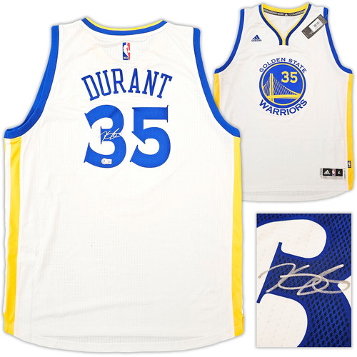Golden State Warriors Kevin Durant Autographed White Adidas Swingman Jersey Size XL + 2 Length Beckett BAS QR Stock #212185