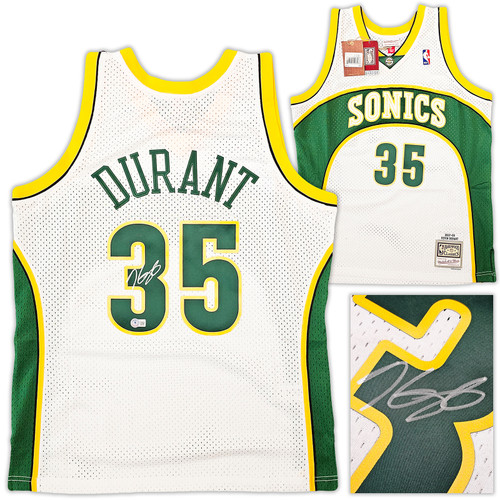 Seattle Supersonics Kevin Durant Autographed White Authentic Mitchell & Ness Swingman 2007-08 Jersey Size L Beckett BAS QR Stock #212188