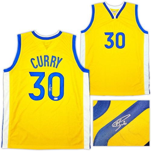 Golden State Warriors Stephen Curry Autographed Yellow Jersey Beckett BAS Stock #212453