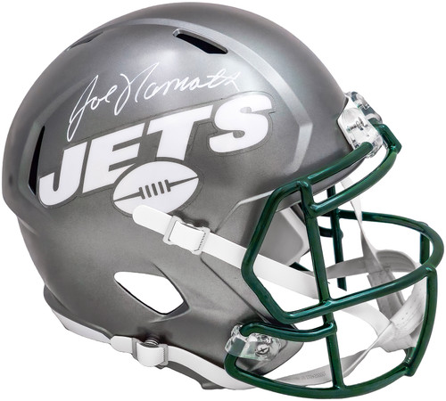 Joe Namath Autographed New York Jets Flash Gray Full Size Replica Speed Helmet Beckett BAS Witness Stock #212597