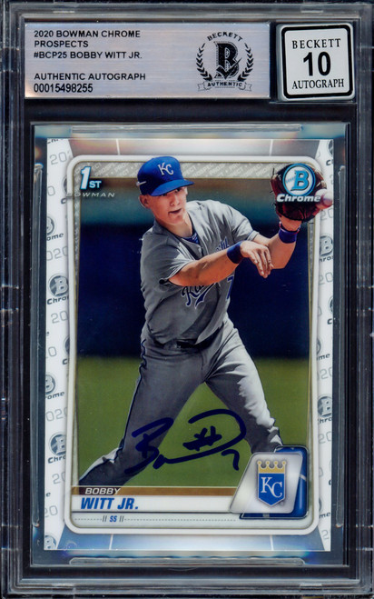 Bobby Witt Jr. Autographed 2020 1st Bowman Chrome Rookie Card #BCP-25 Kansas City Royals Auto Grade Gem Mint 10 Beckett BAS Stock #214680