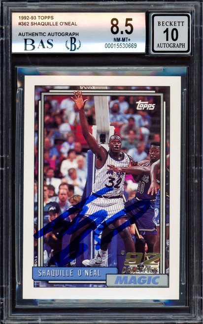 Shaquille "Shaq" O'Neal Autographed 1992-93 Topps Rookie Card #362 Orlando Magic BGS 8.5 Auto Grade Gem Mint 10 Beckett BAS Stock #214852