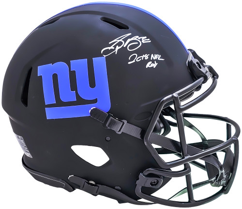 Saquon Barkley Autographed New York Giants Eclipse Black Full Size Authentic Speed Helmet "2018 NFL ROY" Beckett BAS Witness Stock #214934