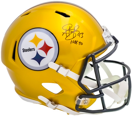 Troy Polamalu Autographed Pittsburgh Steelers Flash Yellow Full Size Replica Speed Helmet "HOF 20" Beckett BAS Witness Stock #214936