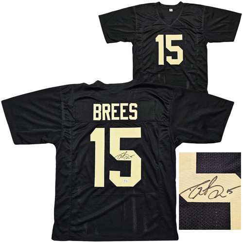 Purdue Boilermakers Drew Brees Autographed Black Jersey Beckett BAS Witness Stock #215018