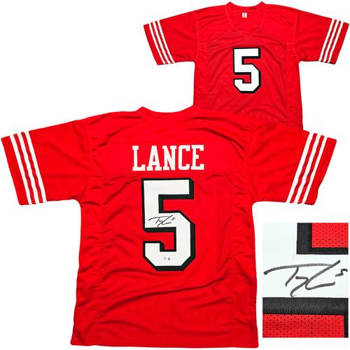 San Francisco 49ers Trey Lance Autographed Red Jersey Beckett BAS Witness Stock #215019